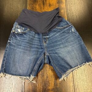 Old Navy Maternity Denim Shorts Distressed Raw Hem Size 10 Blue